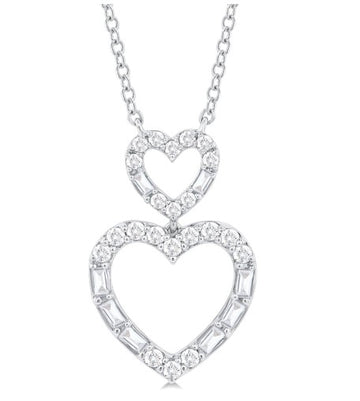 10KW Double Heart Necklace w/ 0.30 ctw & 18"